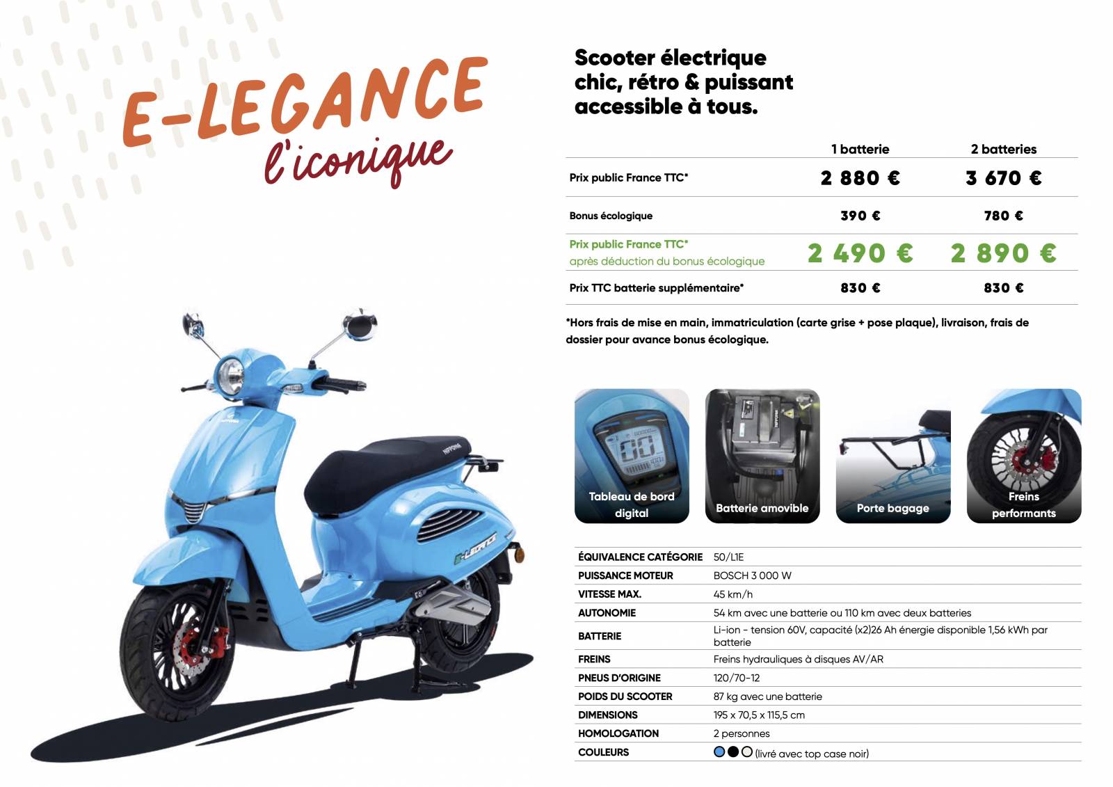 Vend Scooters électriques NIPPONIA chez Vacances et Loisirs, à Roques, proche de Toulouse (31)