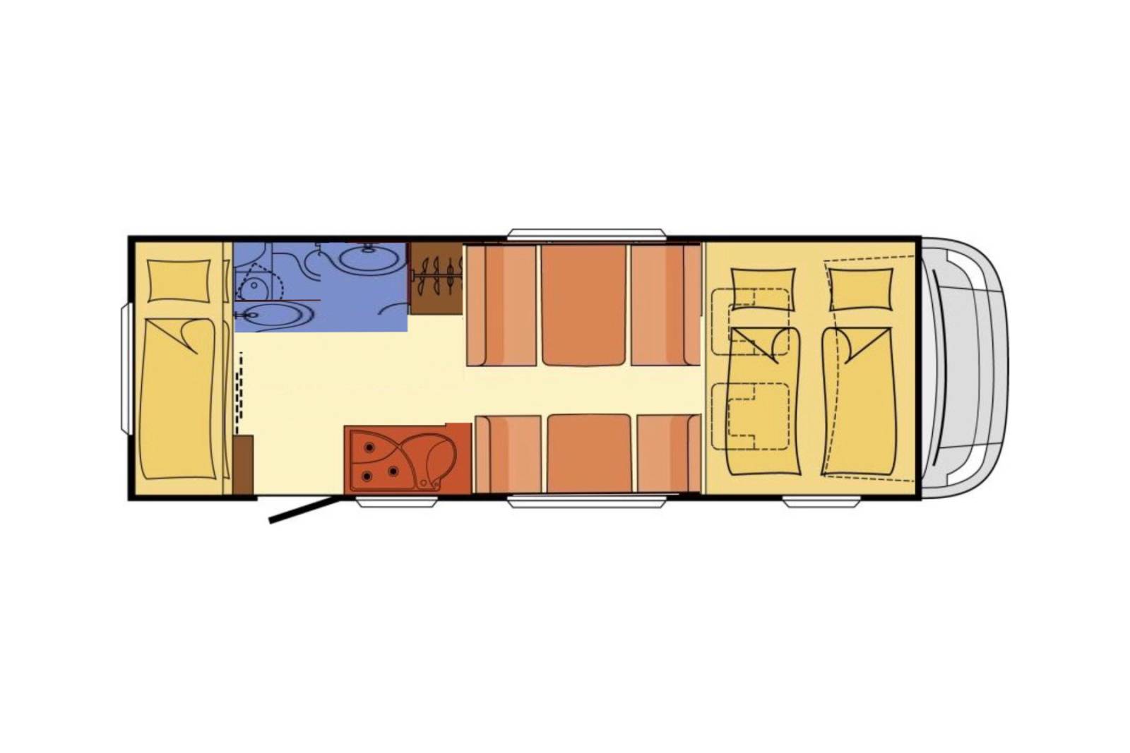 Achat Camping-car capucine occasion, petit prix, lits superposés, 7 m, double dînette, 7 couchages, 5 places carte grise, Chausson Flash 05, à Roques proche de Toulouse (31)