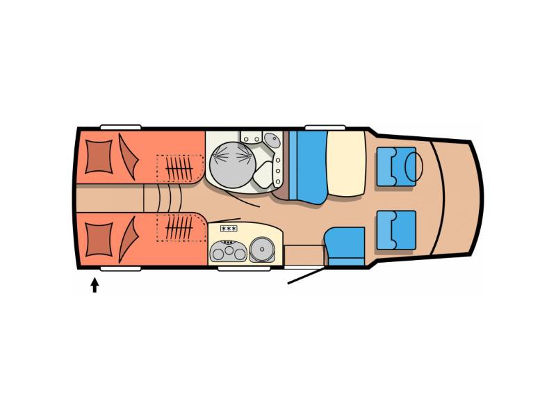 Vend Camping-car profilé occasion compact, lits jumeaux, 4 places, 3 couchages, lit de pavillon 1 place, Chausson flash 16, à Roques proche de Toulouse (31).